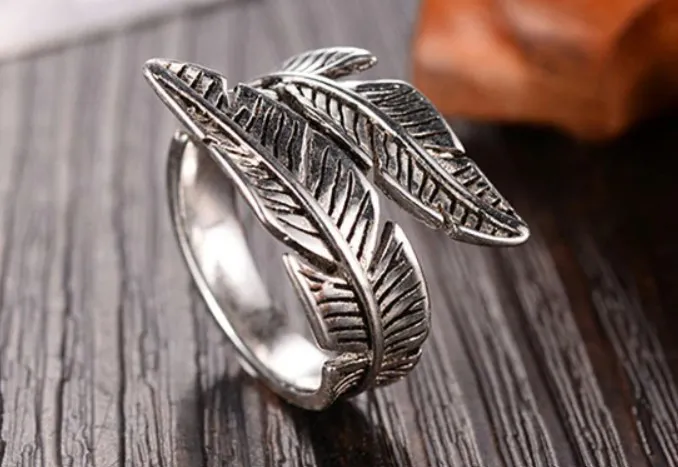 Bague 2 plumes ajustable en argent