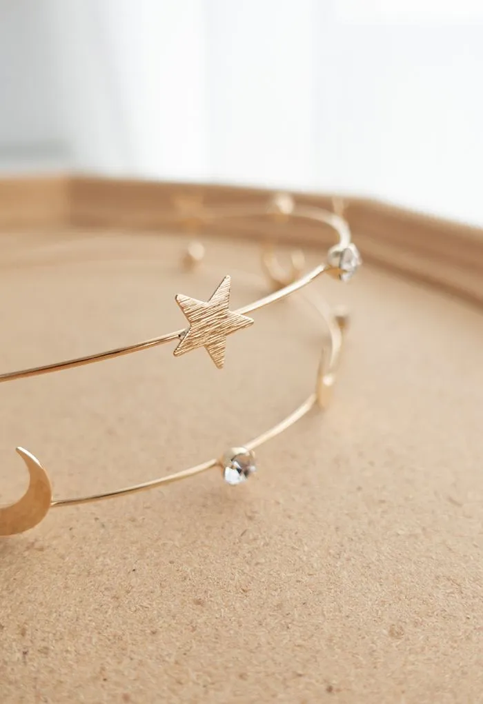 Bandeau doré lune et étoile
