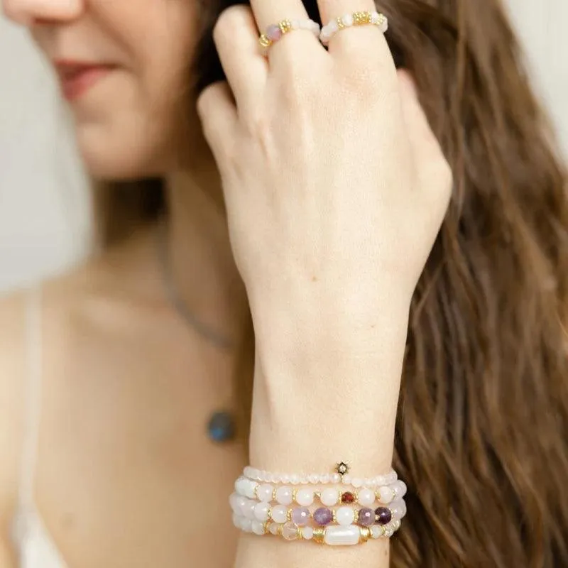 Bracelet Mala pierre de lune et quartz rose