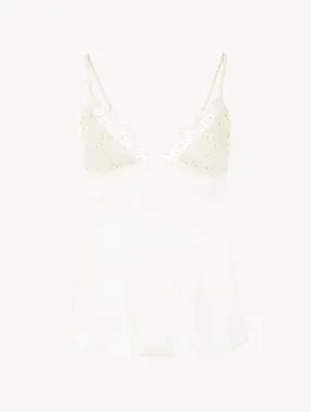 Débardeur en soie blanche avec broderie en guipure frastaglio macramé
