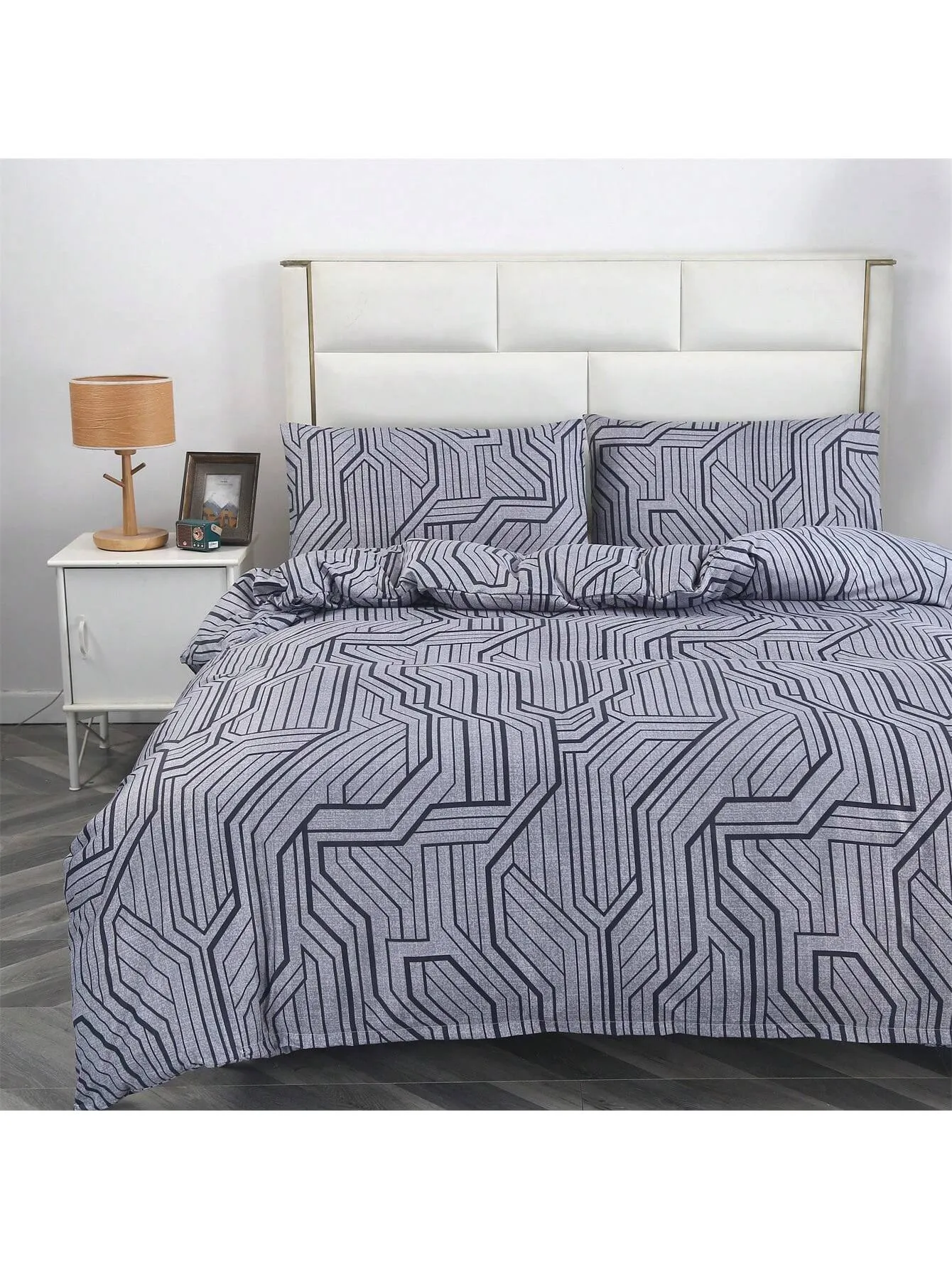 Géométrie Douce - Ensemble de Housse de Couette en Polyester 3 pièces avec Imprimé Floral