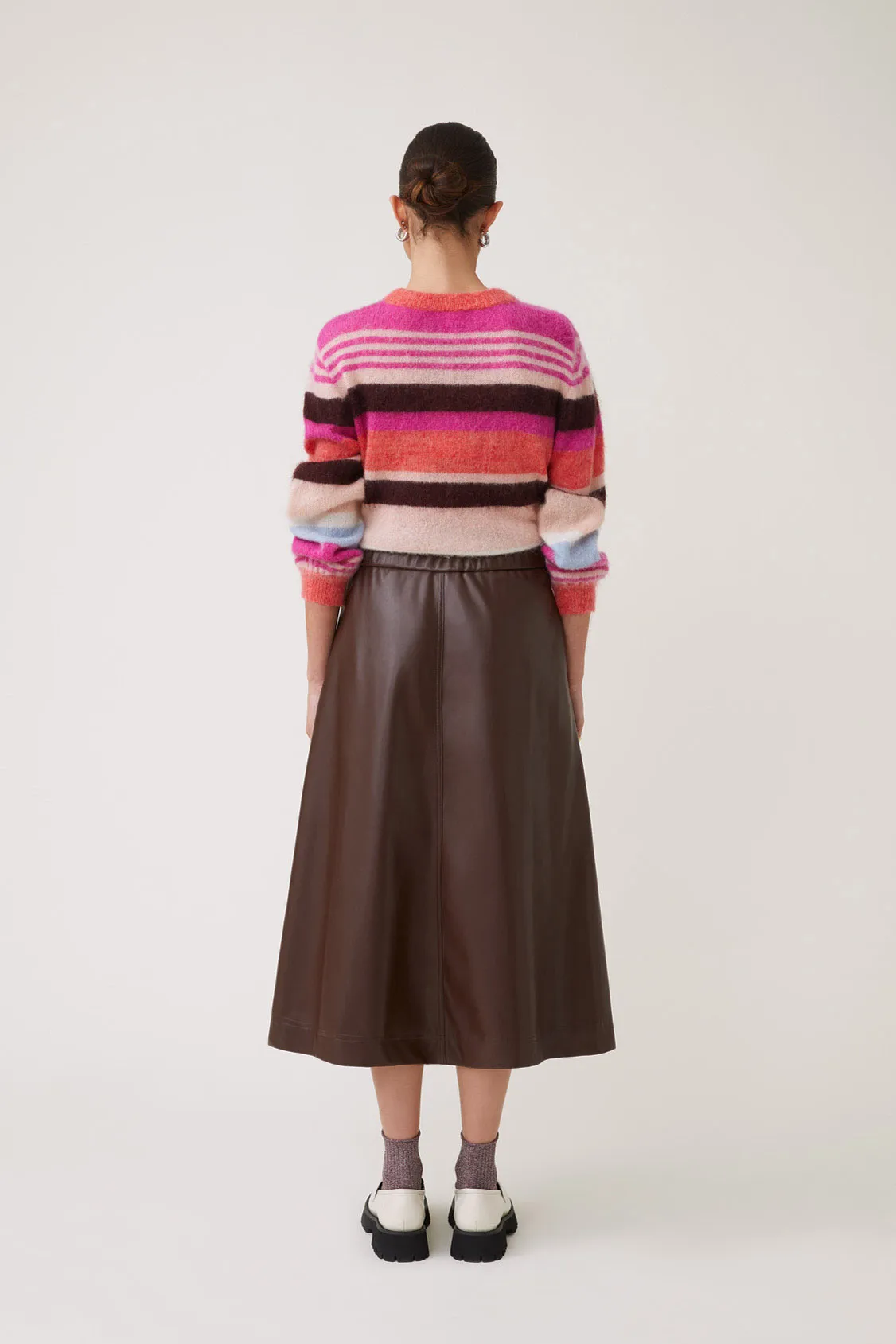 Jupe longue en simili cuir choco