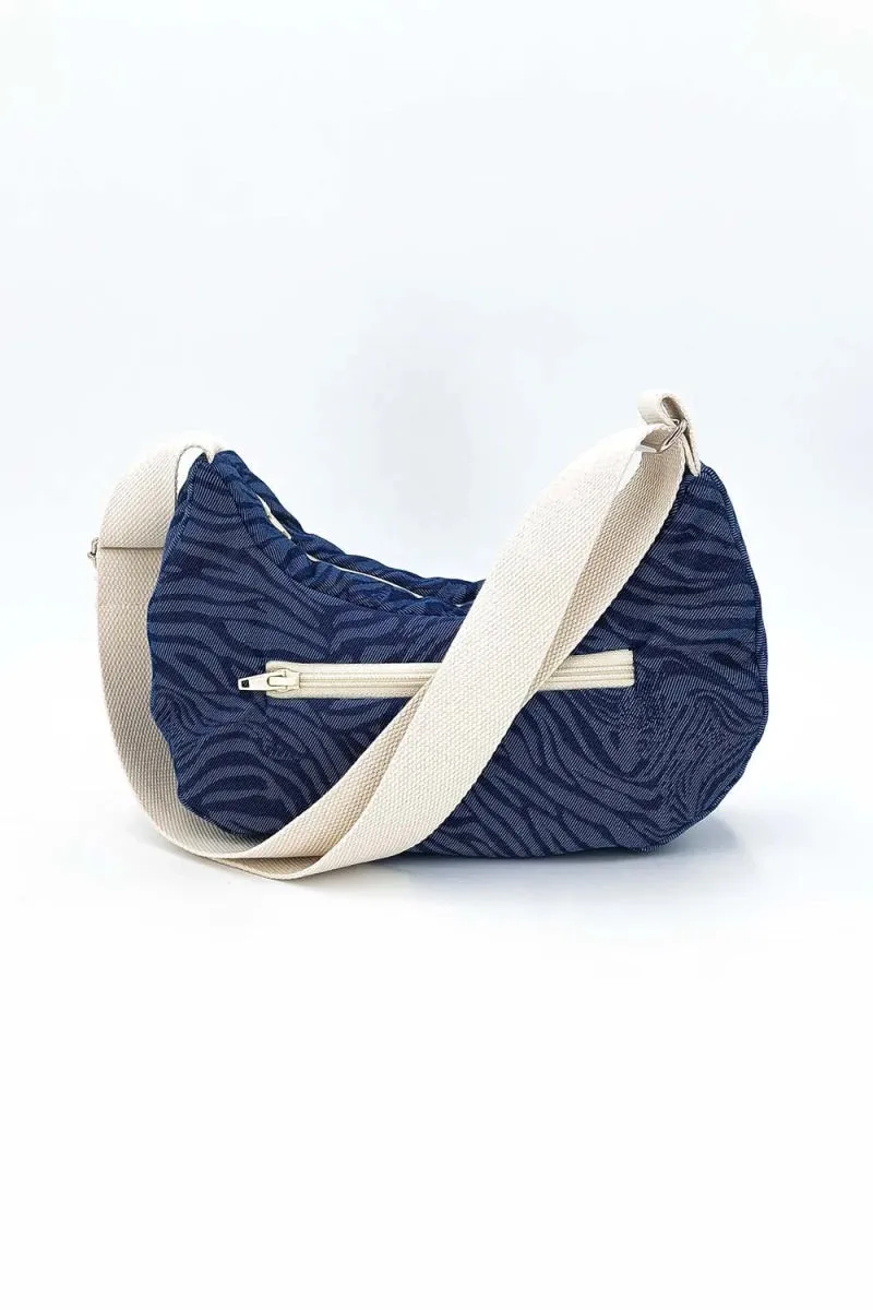 Sac demi-lune en jean denim zèbre - Gisèle