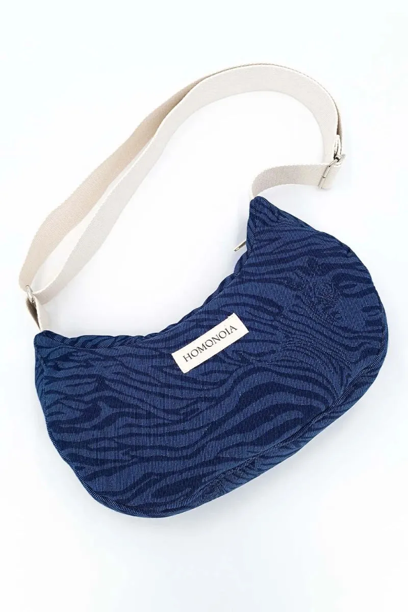 Sac demi-lune en jean denim zèbre - Gisèle