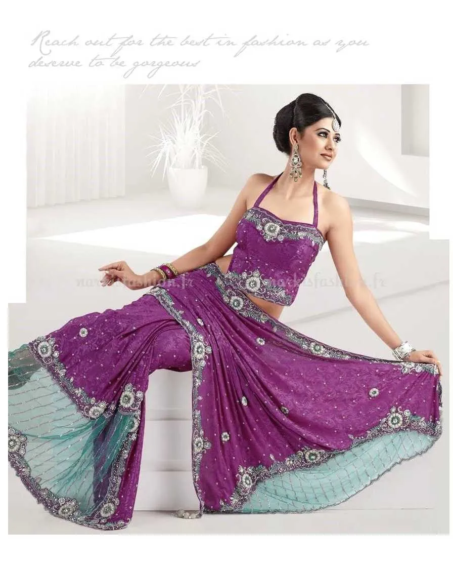 Sari mariage violet Achourya