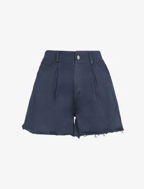 Short trapèze à bords effilochés - Bleu nuit