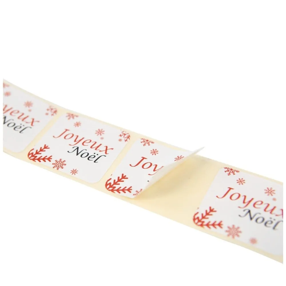 Sticker rectangulaire blanc joyeux noel rouleau de 500