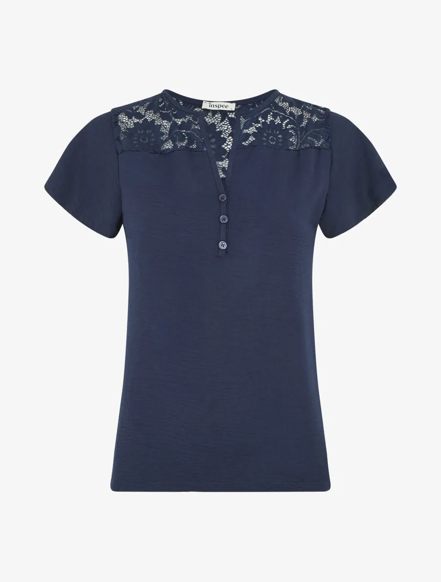Top fluide en dentelle - Bleu nuit